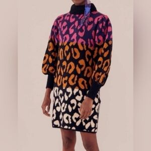 Farm Rio Leopard Sweater Dress Size XS Chunky Knit Edgy Feminine Whimsygoth